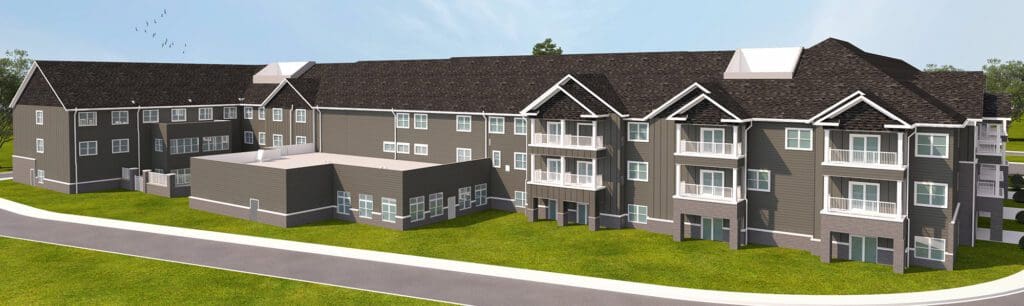 rendering of the back of the community building