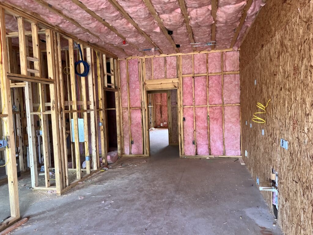 interior construction showing framing and insulation